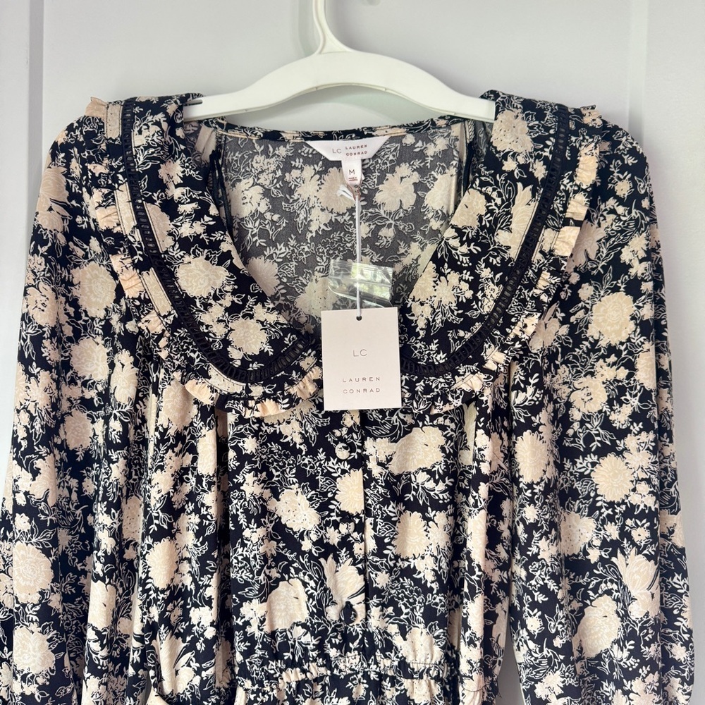 LC Lauren Conrad Ruffle Chiffon Shirt Dress Size Medium NEW WITH TAGS - Picture 2 of 10